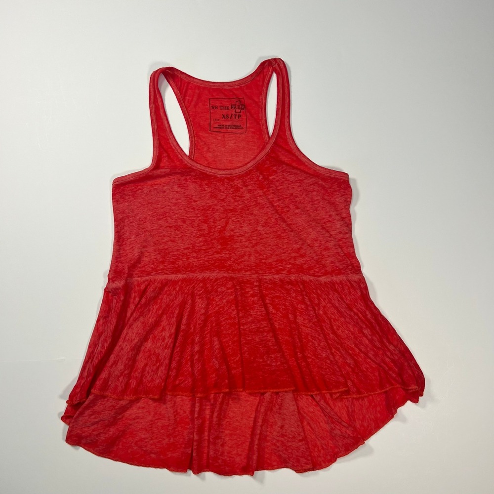 We The Free by Free People XS Red Burnout Racerback Tiered Ruffle Tank top